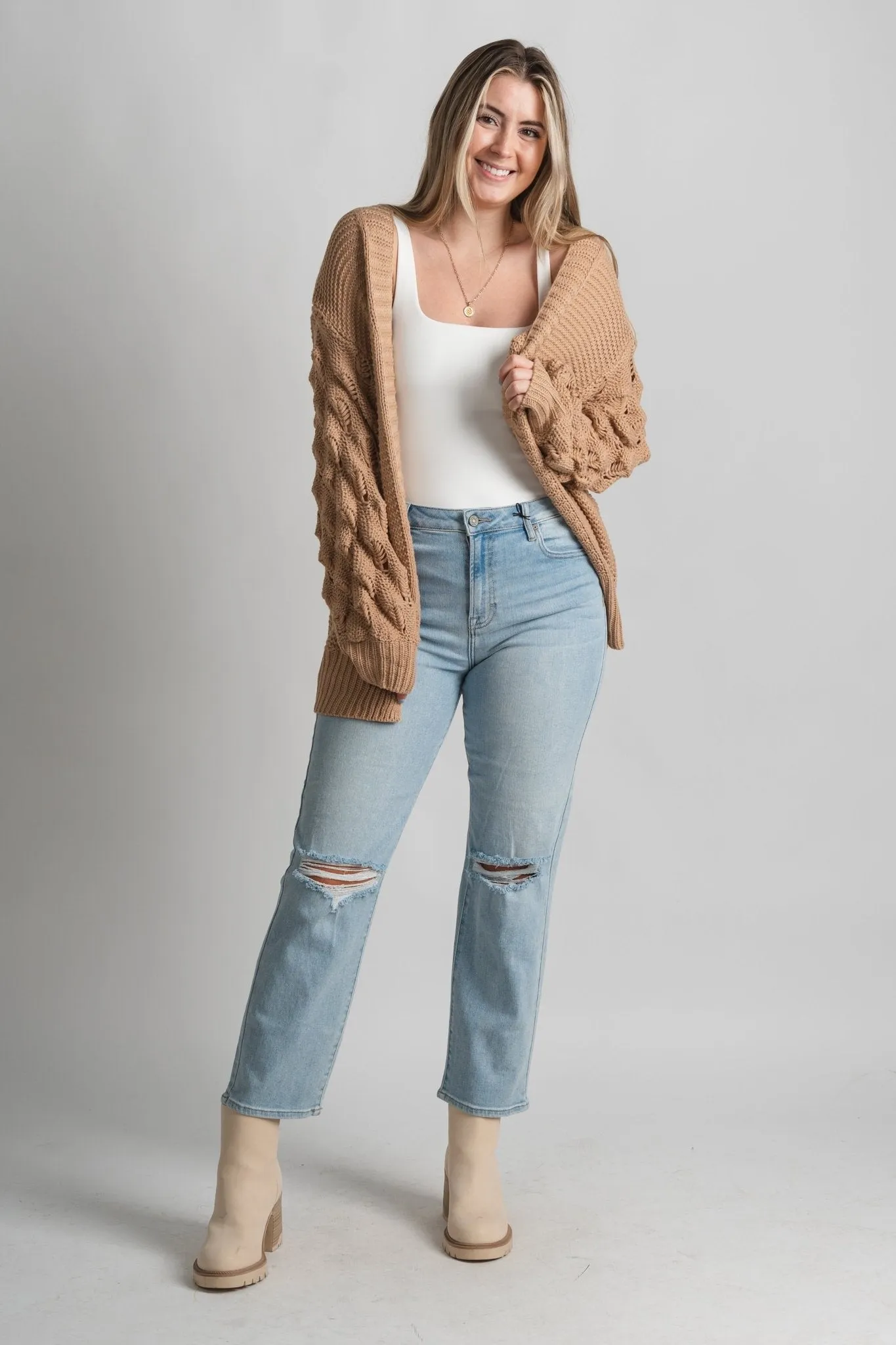 Bubble sleeve cardigan mocha