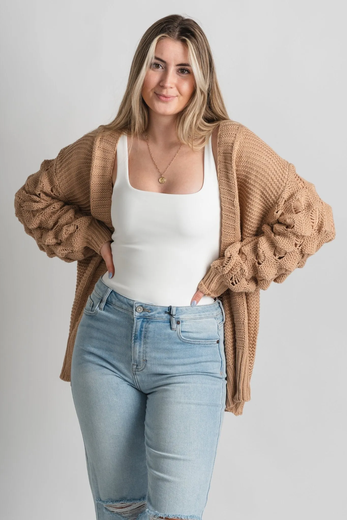Bubble sleeve cardigan mocha