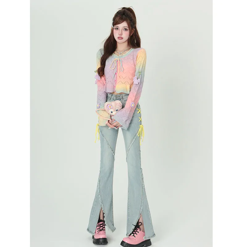 Bubblegum Soft Pastel Colorful Rainbow Knit Sweater Cardigan