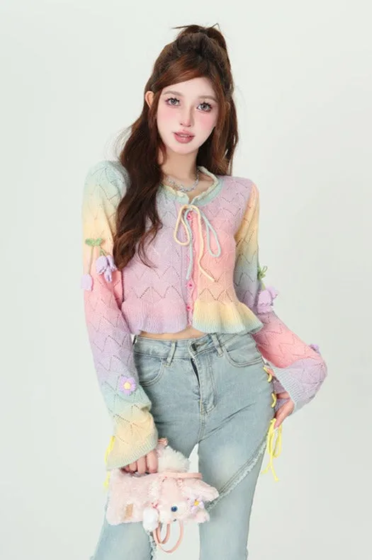 Bubblegum Soft Pastel Colorful Rainbow Knit Sweater Cardigan