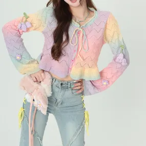 Bubblegum Soft Pastel Colorful Rainbow Knit Sweater Cardigan