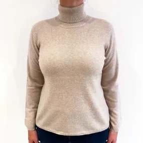 Buff Beige Cashmere Polo Neck Jumper Large