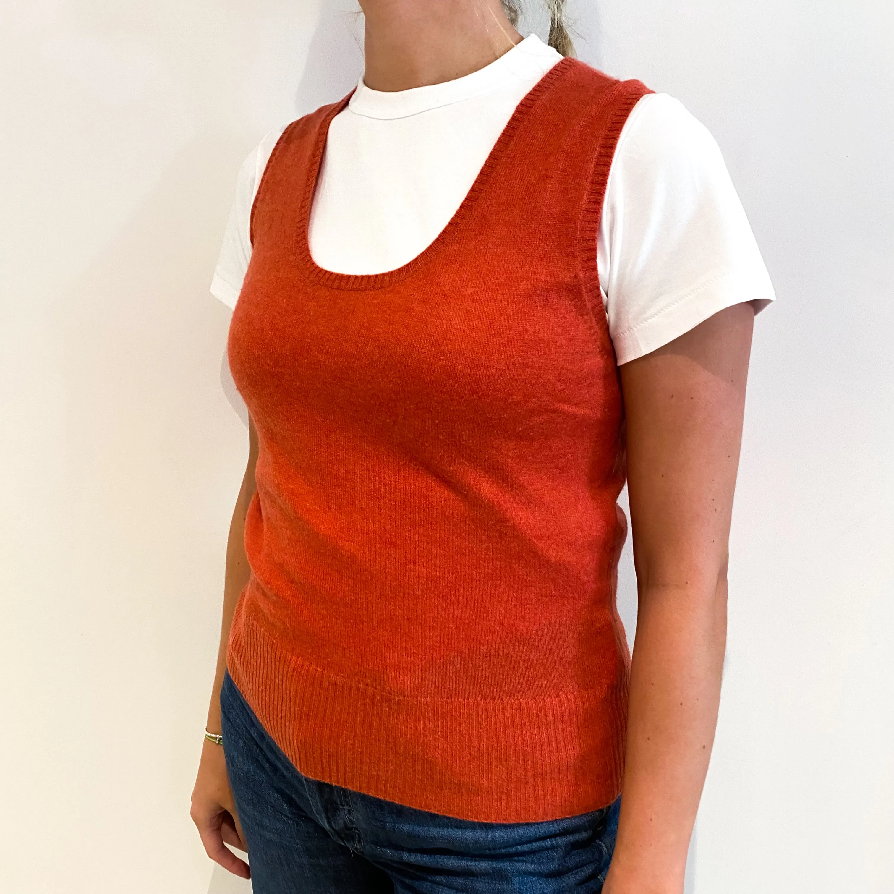 Burnt Orange Cashmere Scoop Neck Sleeveless Jumper Small