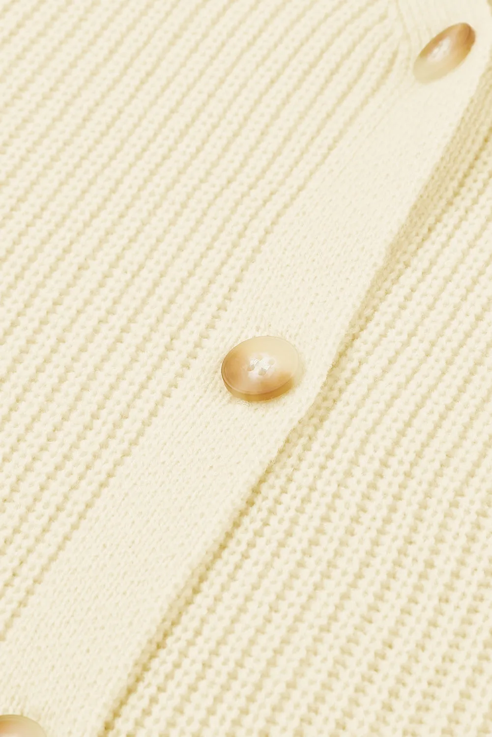 Button Front Ribbed Lantern Sleeve Cardigan