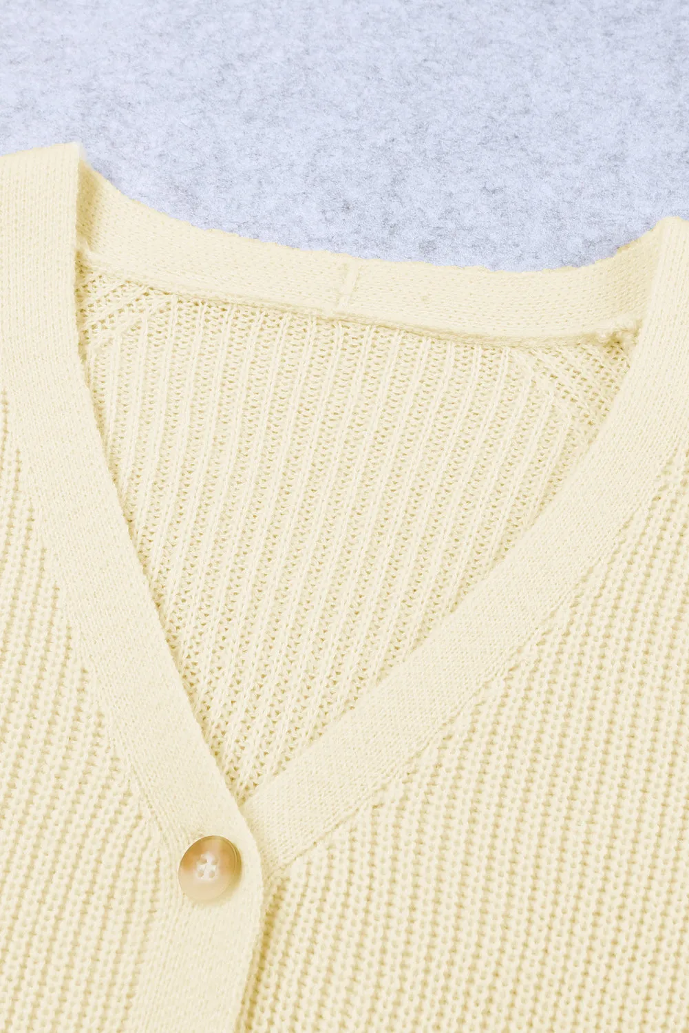 Button Front Ribbed Lantern Sleeve Cardigan