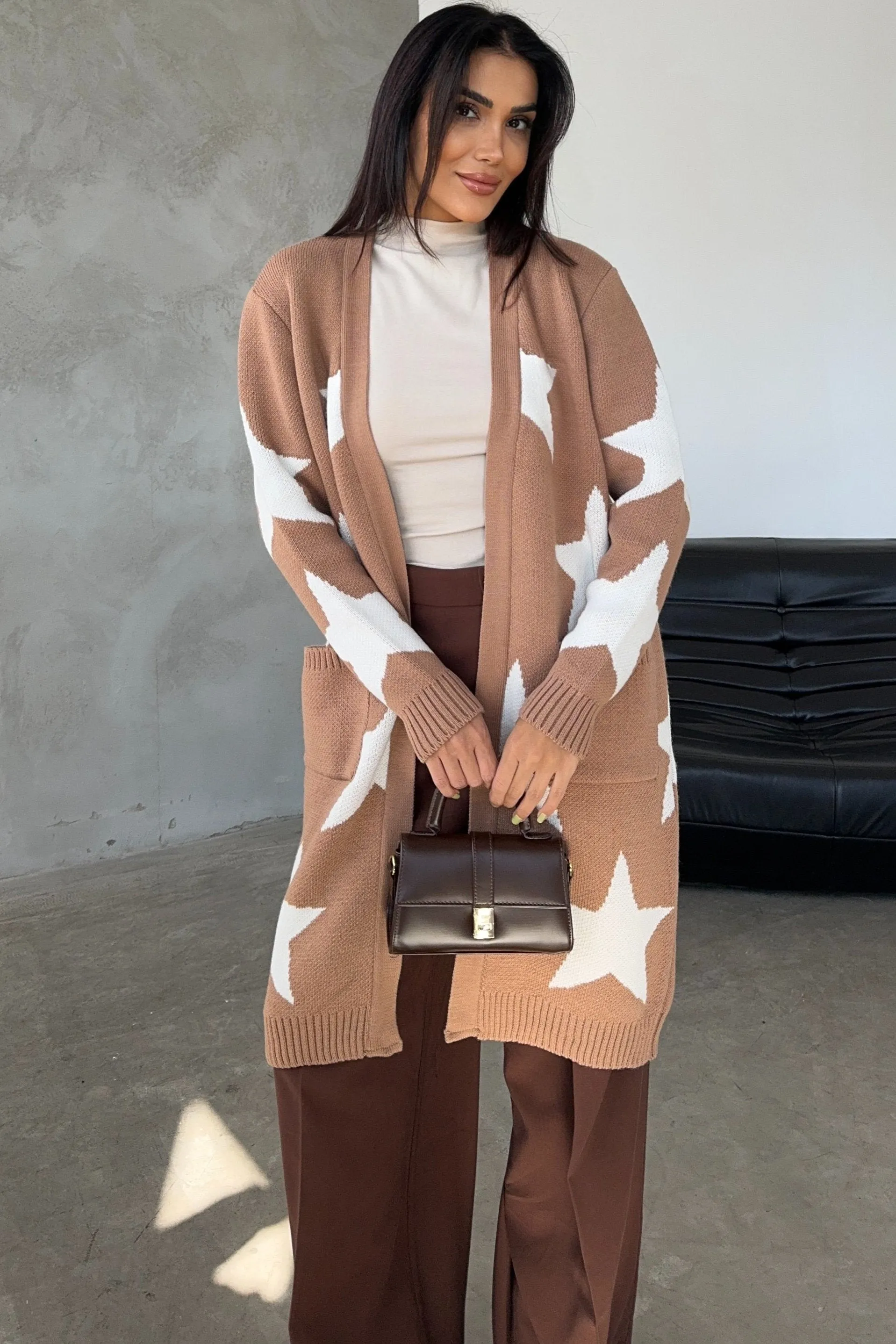 Camel Star-Print Midi Cardigan