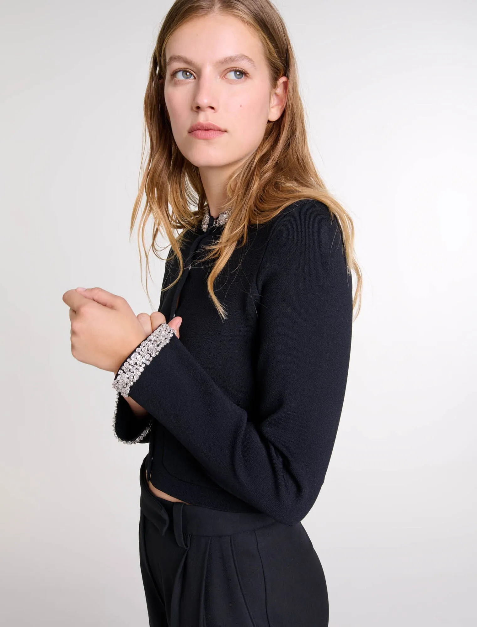 Cardigan With Rhinestone Trim