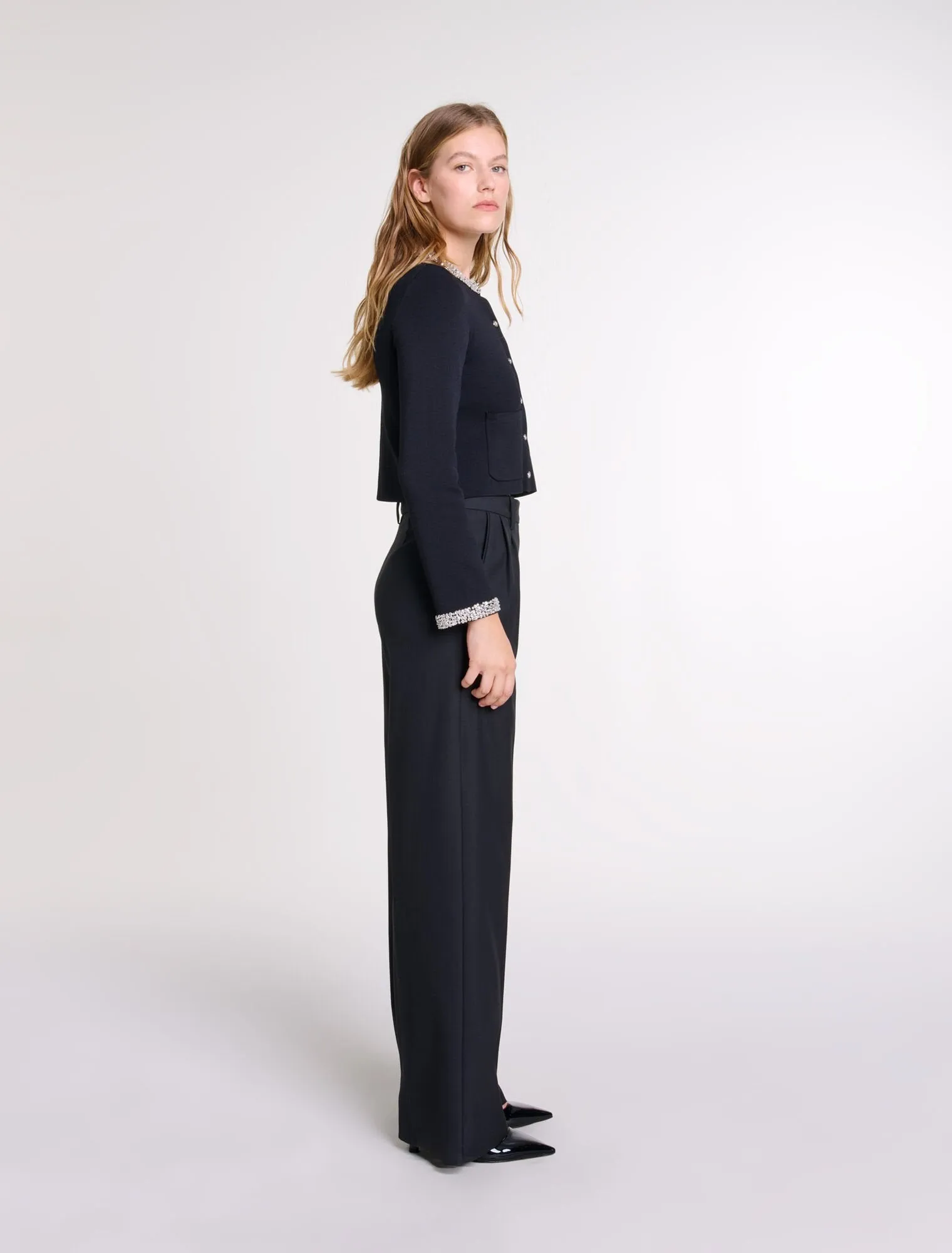 Cardigan With Rhinestone Trim