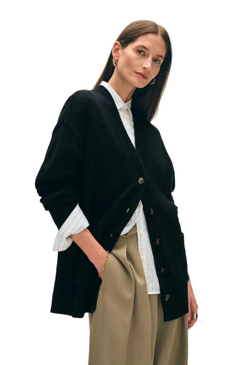 Cashmere Luxe Pocket Cardigan - Black