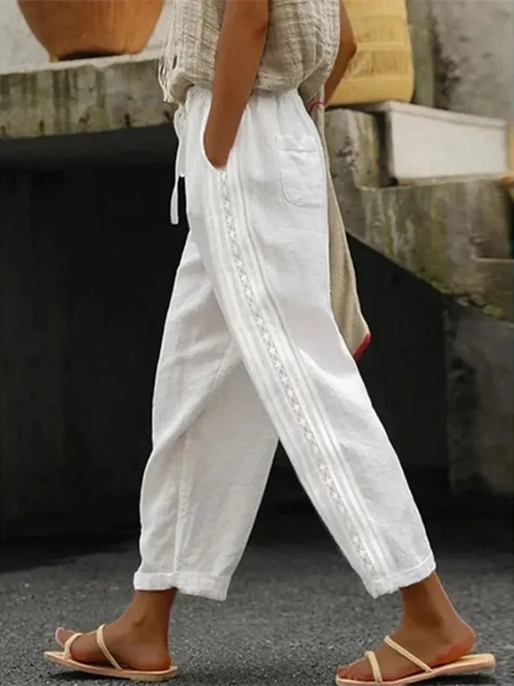 Casual Cotton Linen Cropped Pants