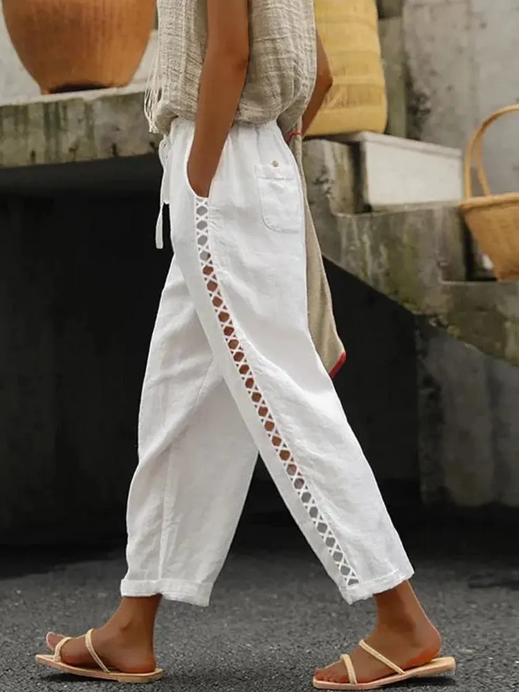 Casual Cotton Linen Cropped Pants
