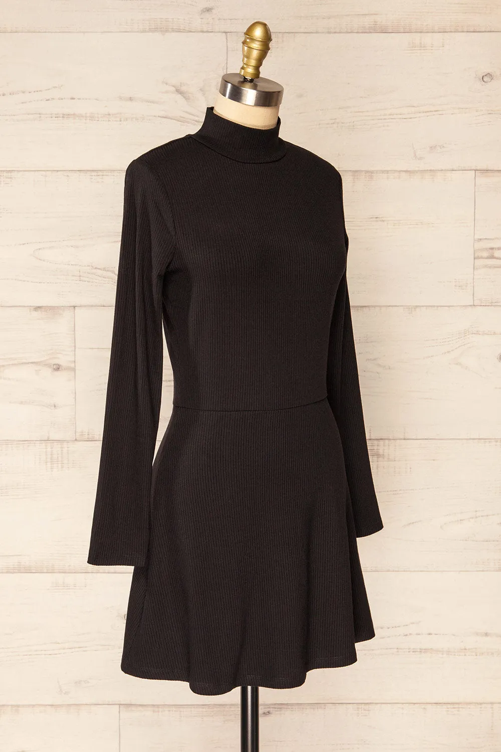 Chalandry | Short Black Long Sleeve Skater Dress