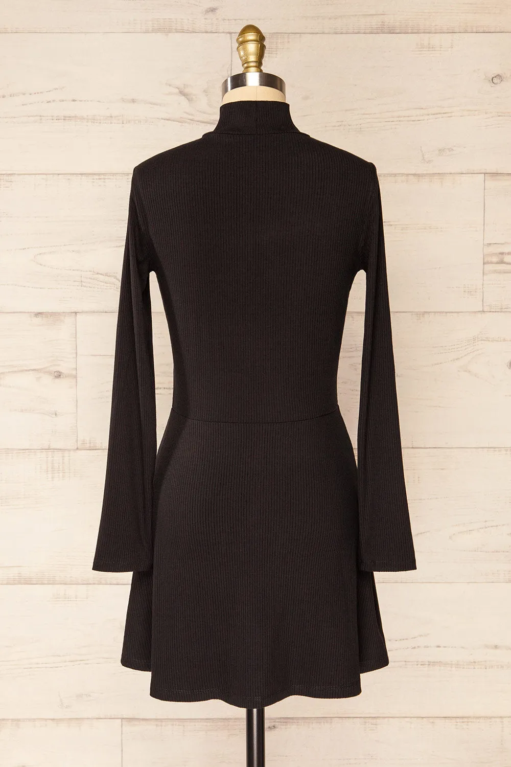 Chalandry | Short Black Long Sleeve Skater Dress