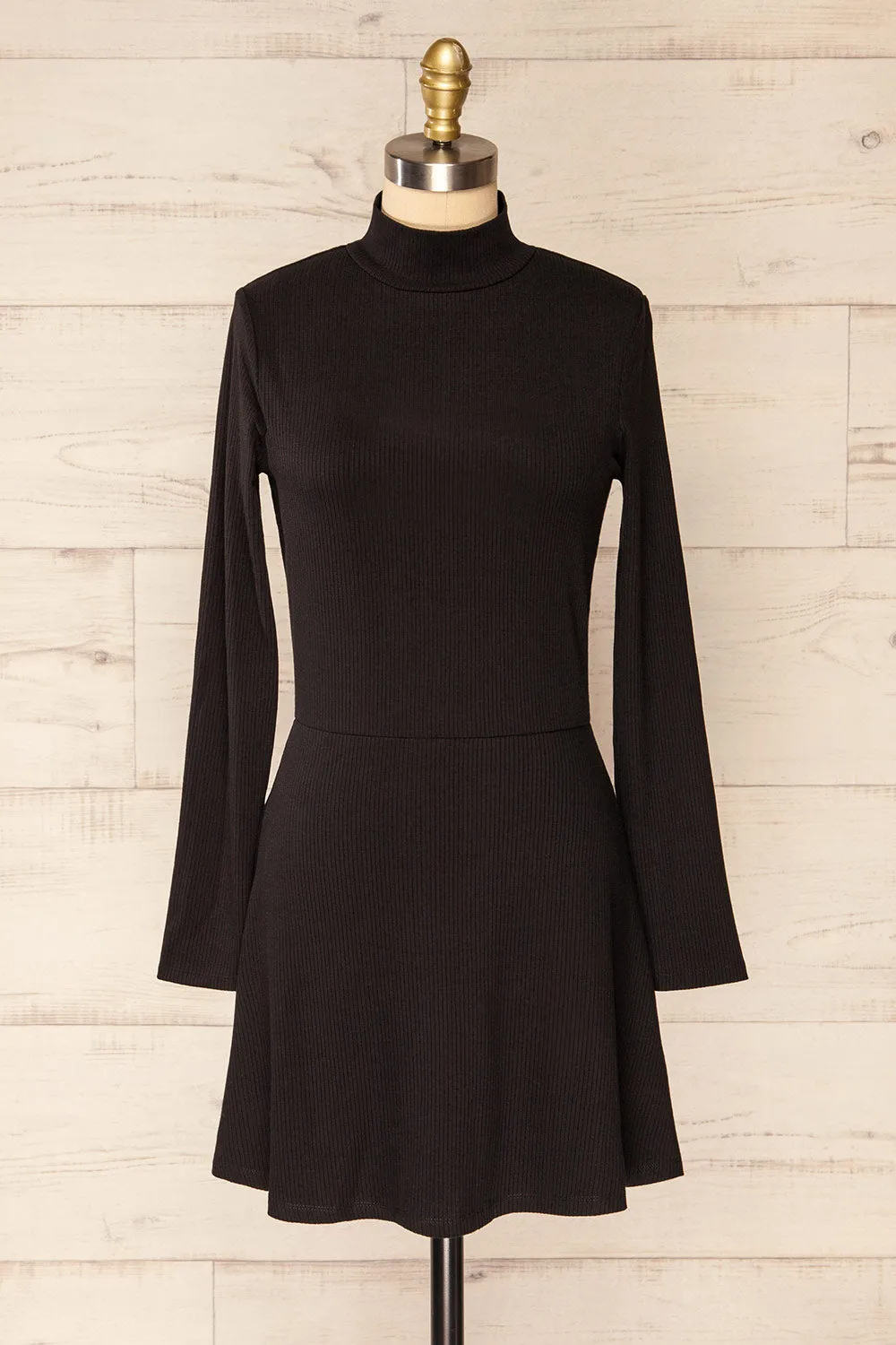 Chalandry | Short Black Long Sleeve Skater Dress