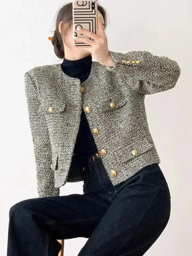 Chic Multipocket Women's Tweed Jacket