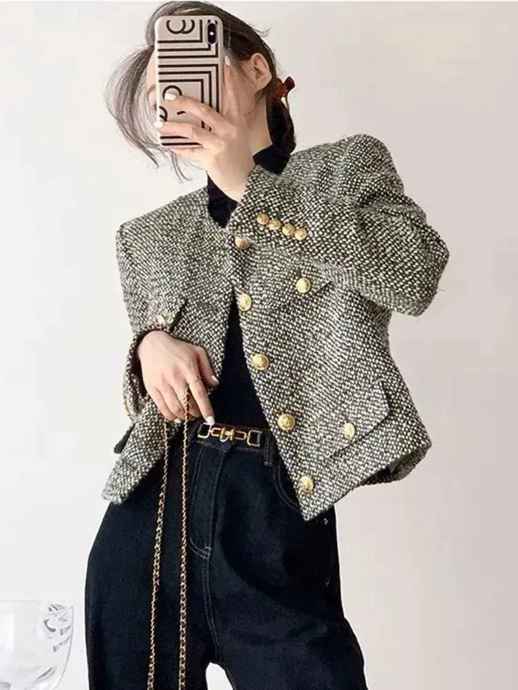 Chic Multipocket Women's Tweed Jacket
