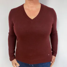 Claret Red Cashmere V-Neck Jumper Large