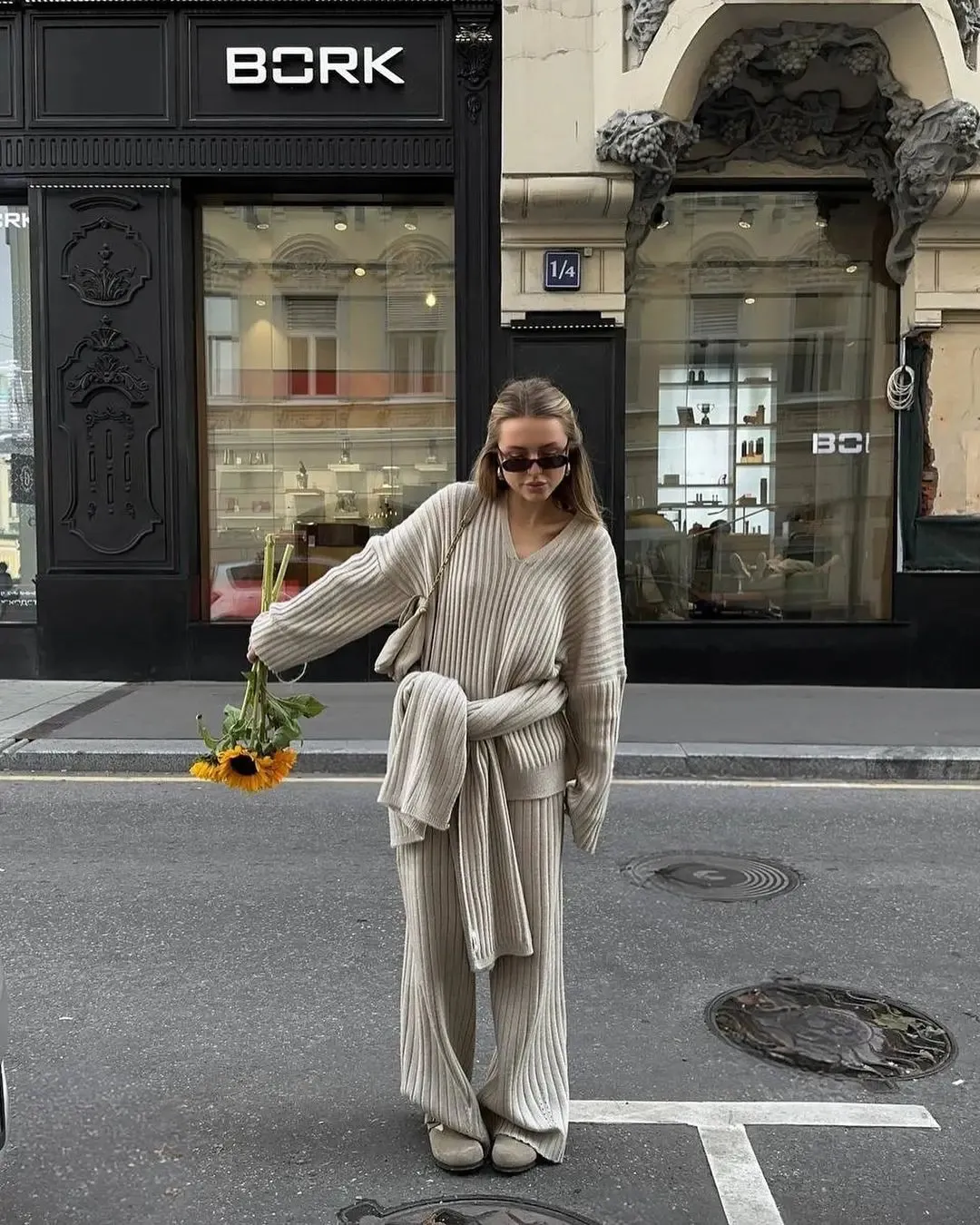 Classy Chelsey Knit 3 pieces set oversized wide leg pants