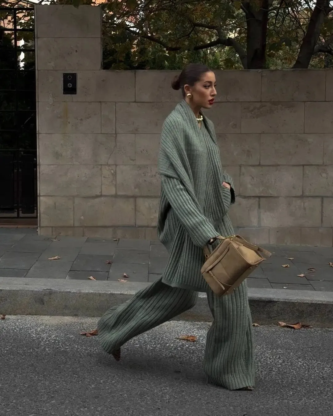 Classy Chelsey Knit 3 pieces set oversized wide leg pants