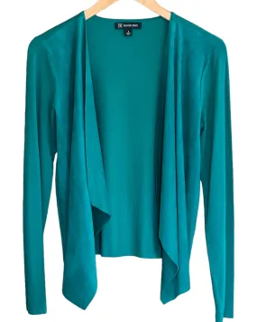 Cool Winter Peacock Green Draped Moleskin Cardigan Sweater