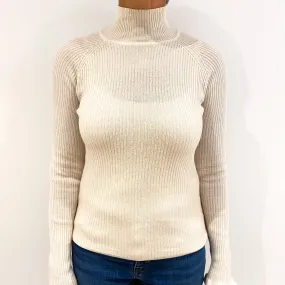 Cream Rib Cashmere Turtle Neck Jumper Medium