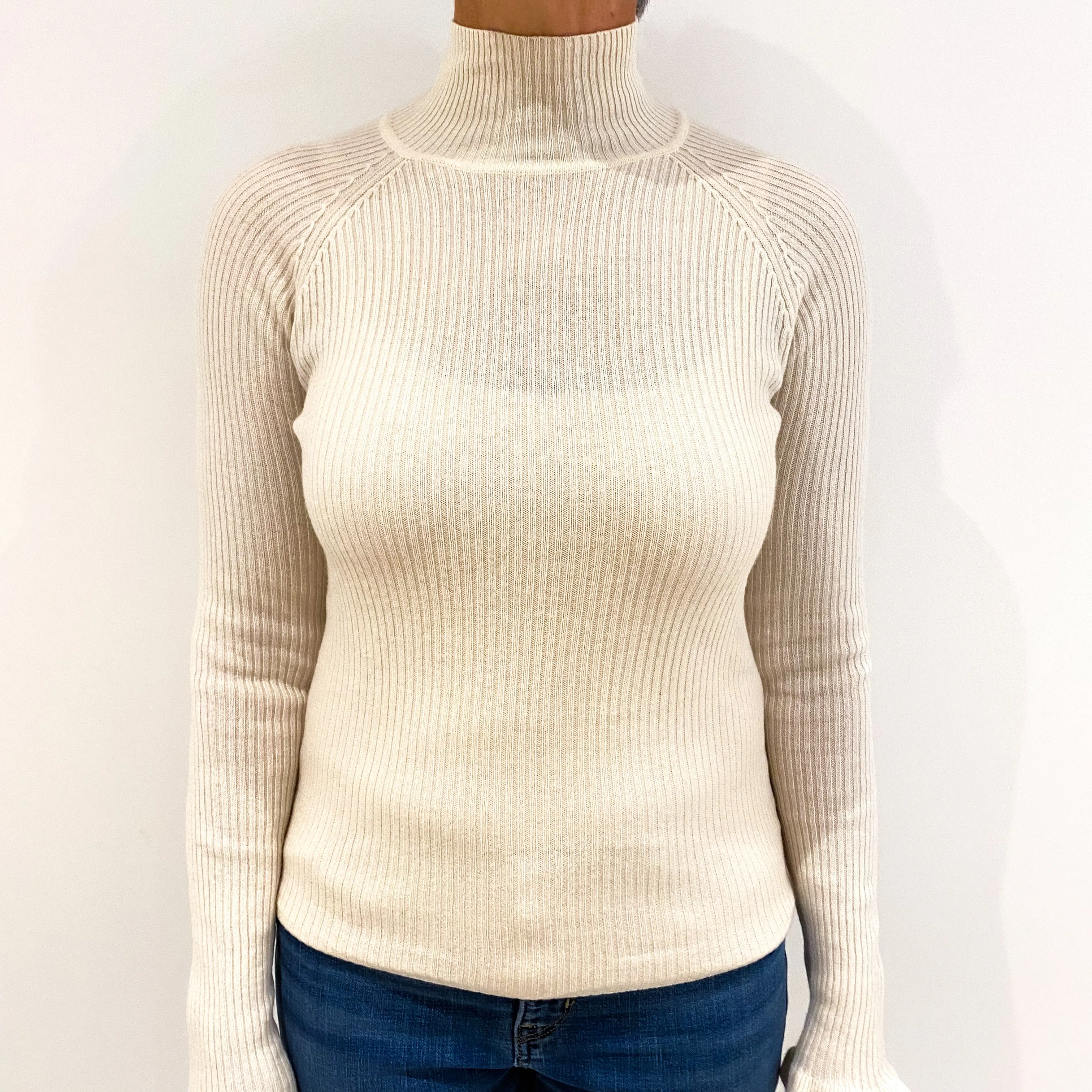 Cream Rib Cashmere Turtle Neck Jumper Medium