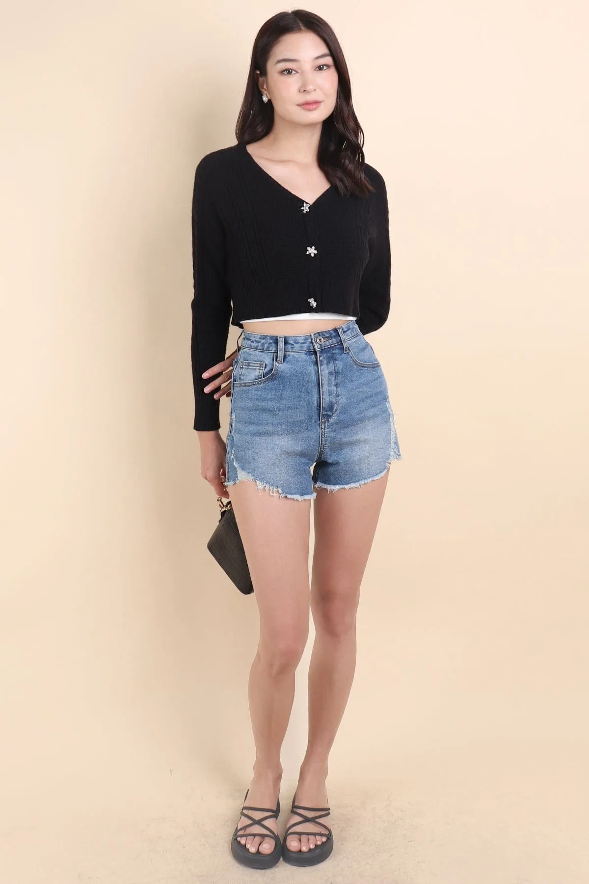 DANIELLE WEAVED CARDIGAN IN BLACK