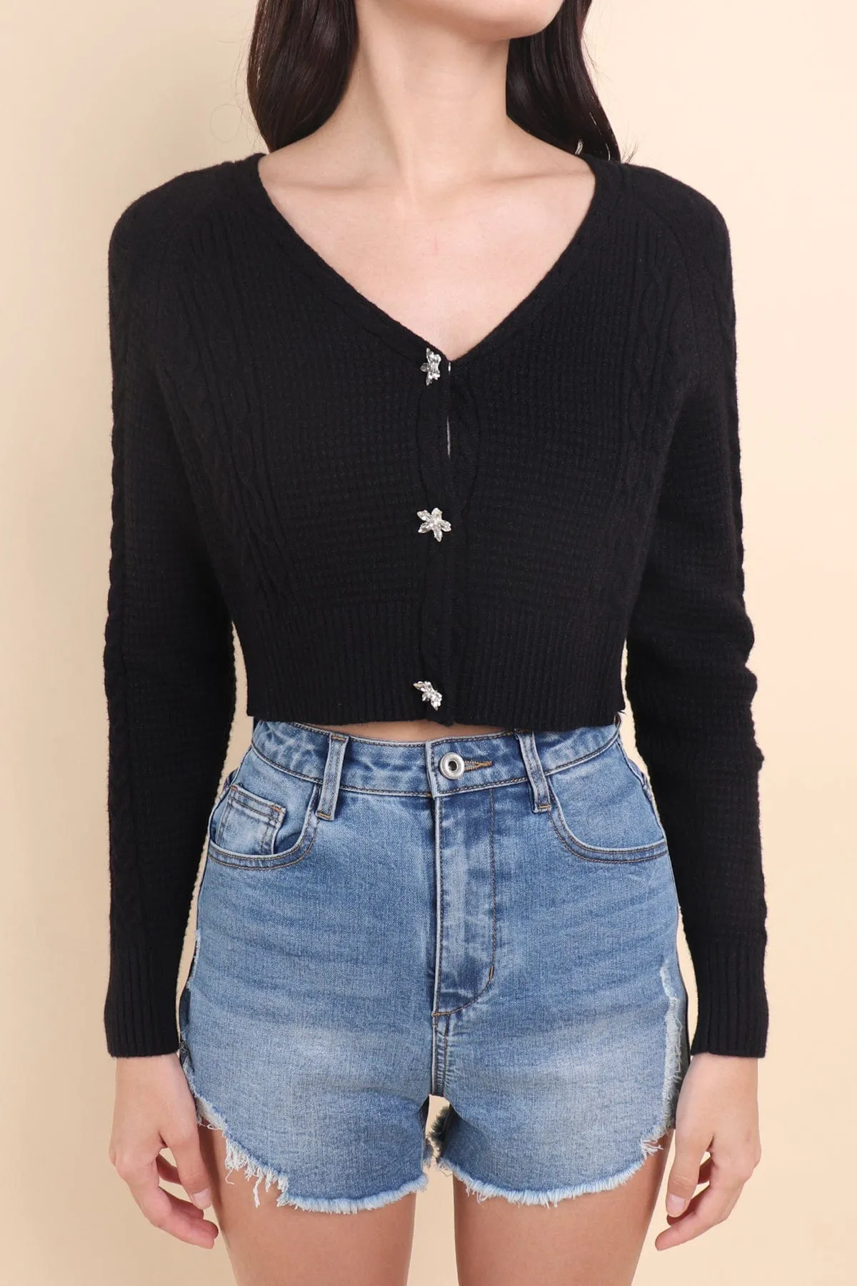 DANIELLE WEAVED CARDIGAN IN BLACK