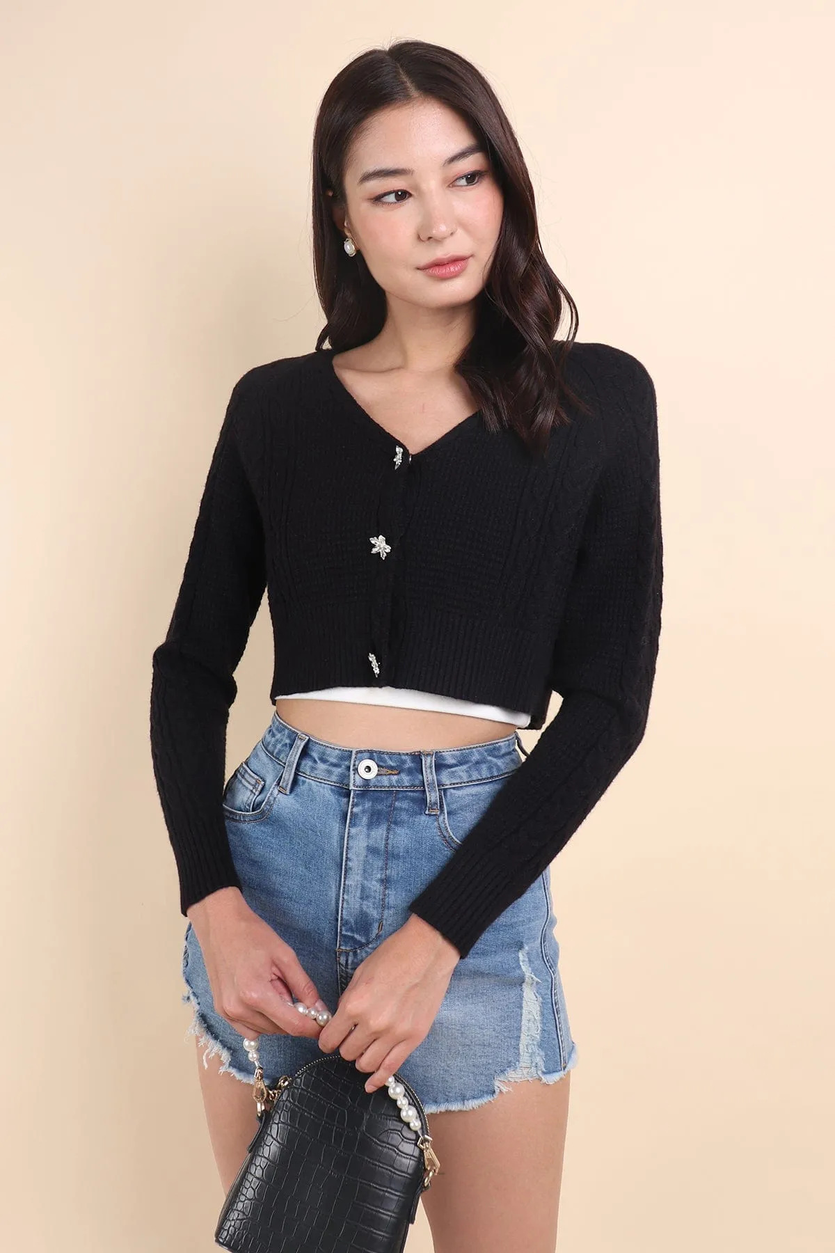 DANIELLE WEAVED CARDIGAN IN BLACK