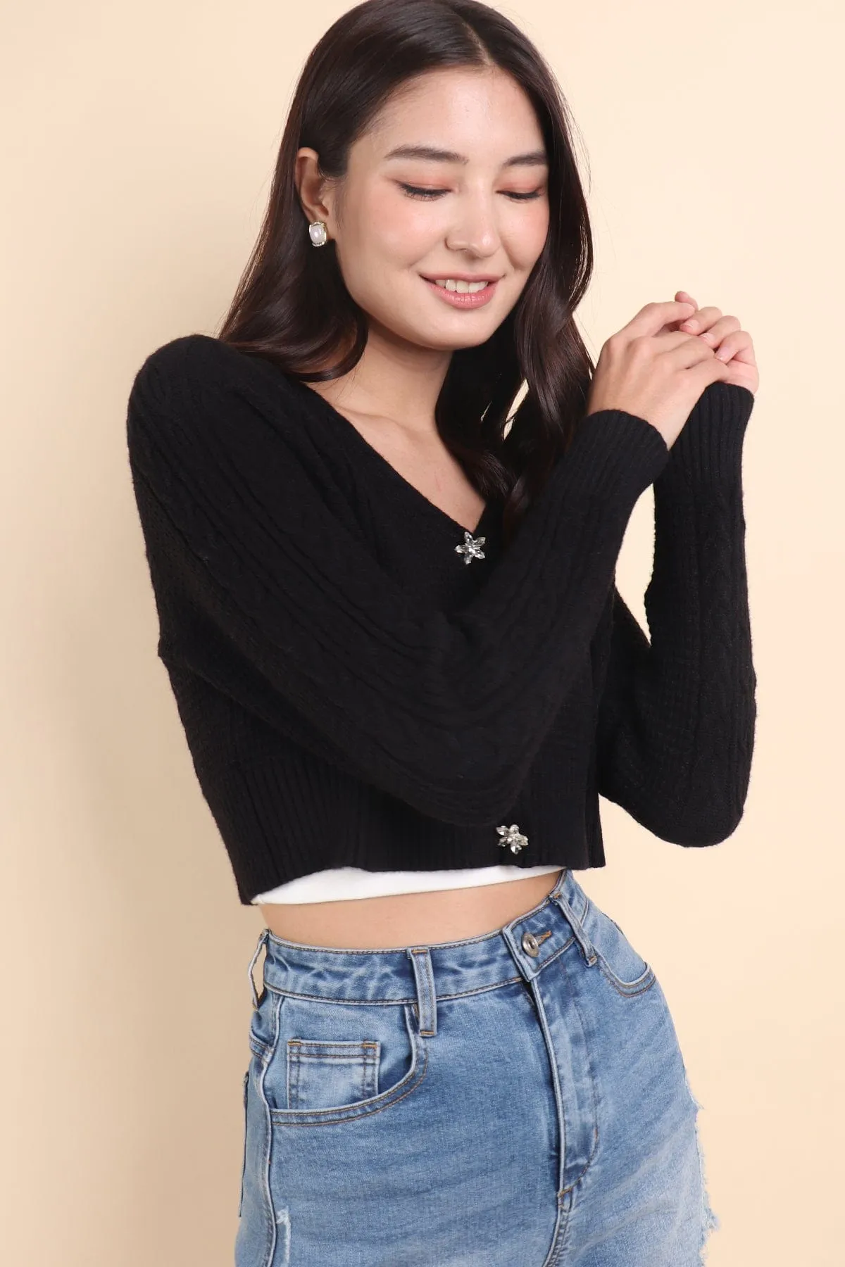 DANIELLE WEAVED CARDIGAN IN BLACK