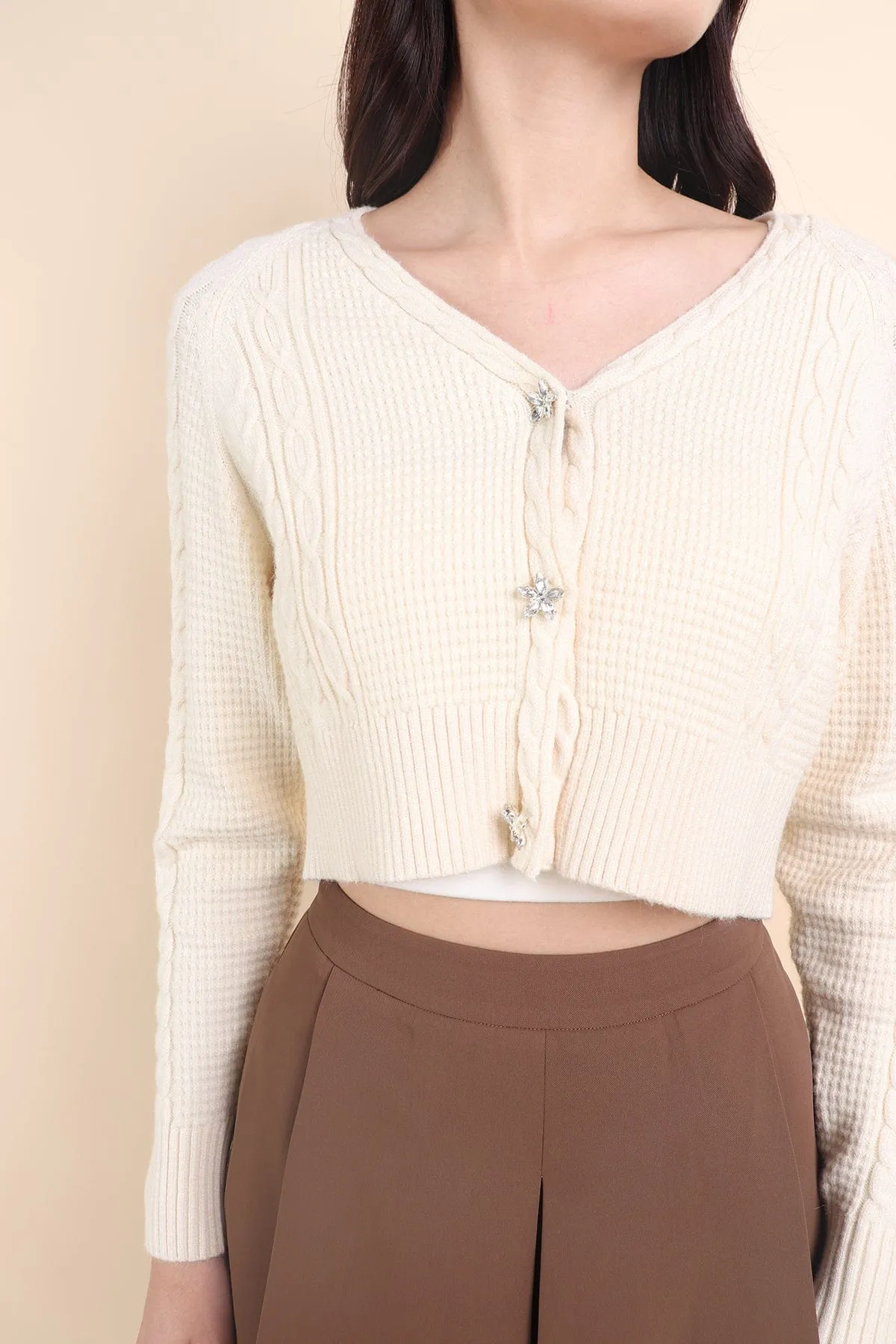 DANIELLE WEAVED CARDIGAN IN CREAM