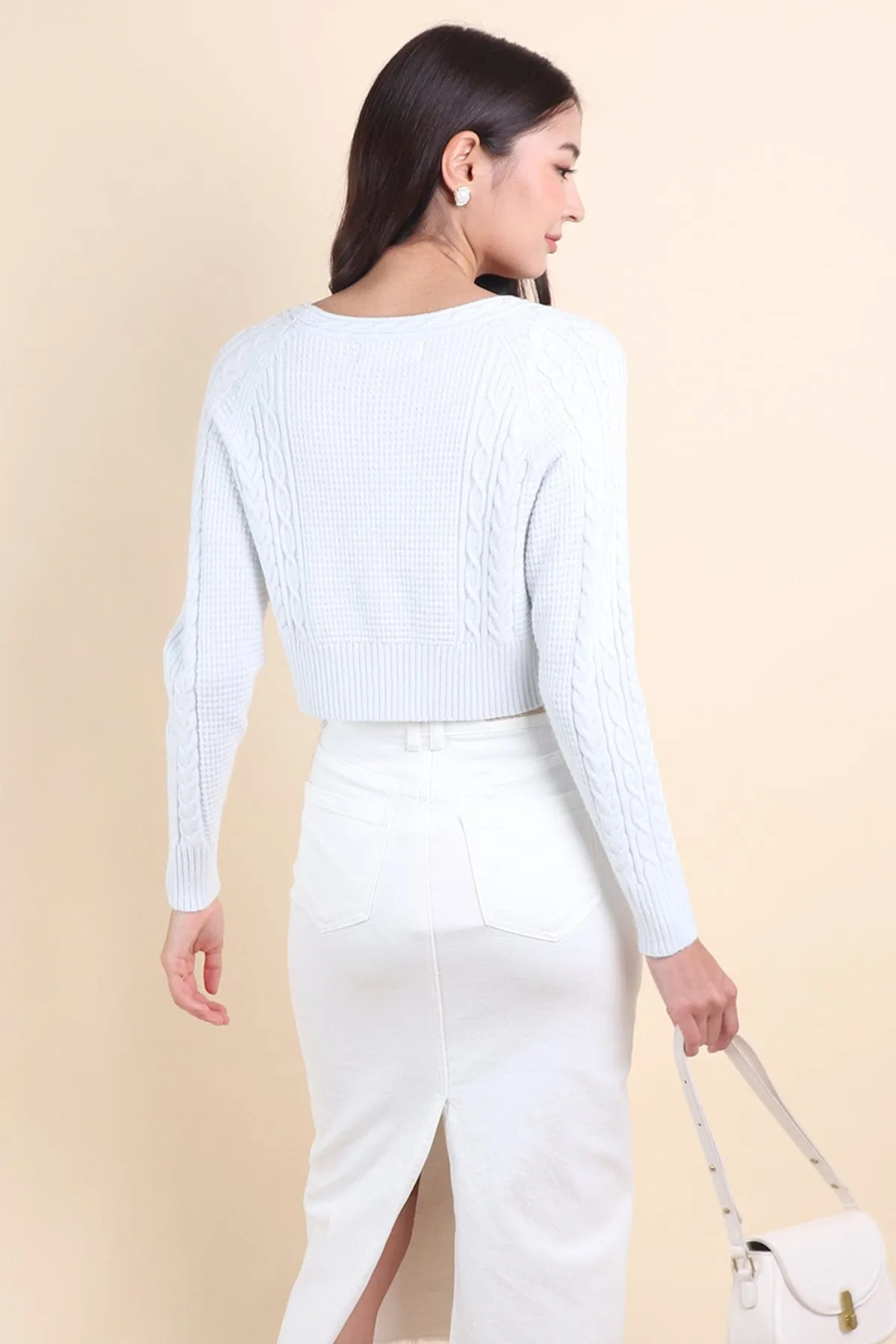DANIELLE WEAVED CARDIGAN IN ICE BLUE