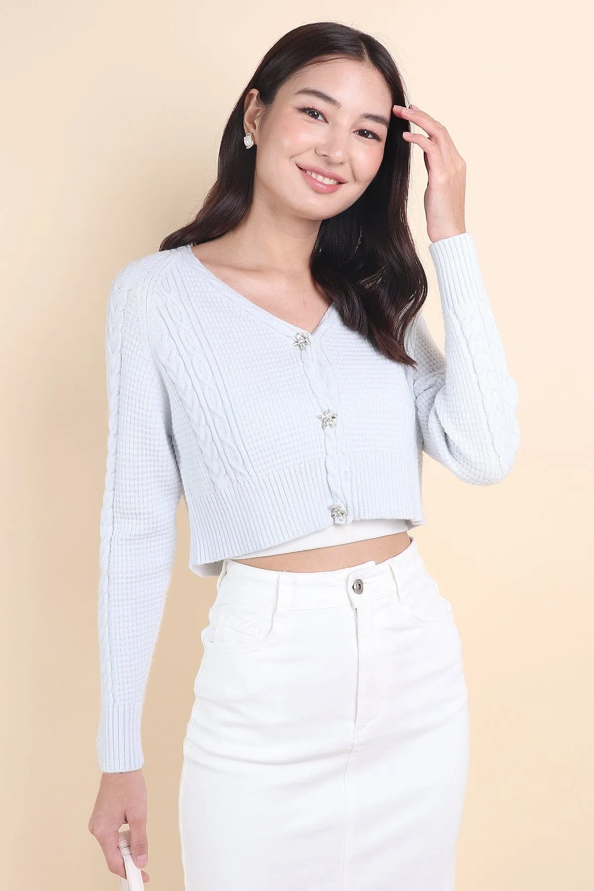 DANIELLE WEAVED CARDIGAN IN ICE BLUE