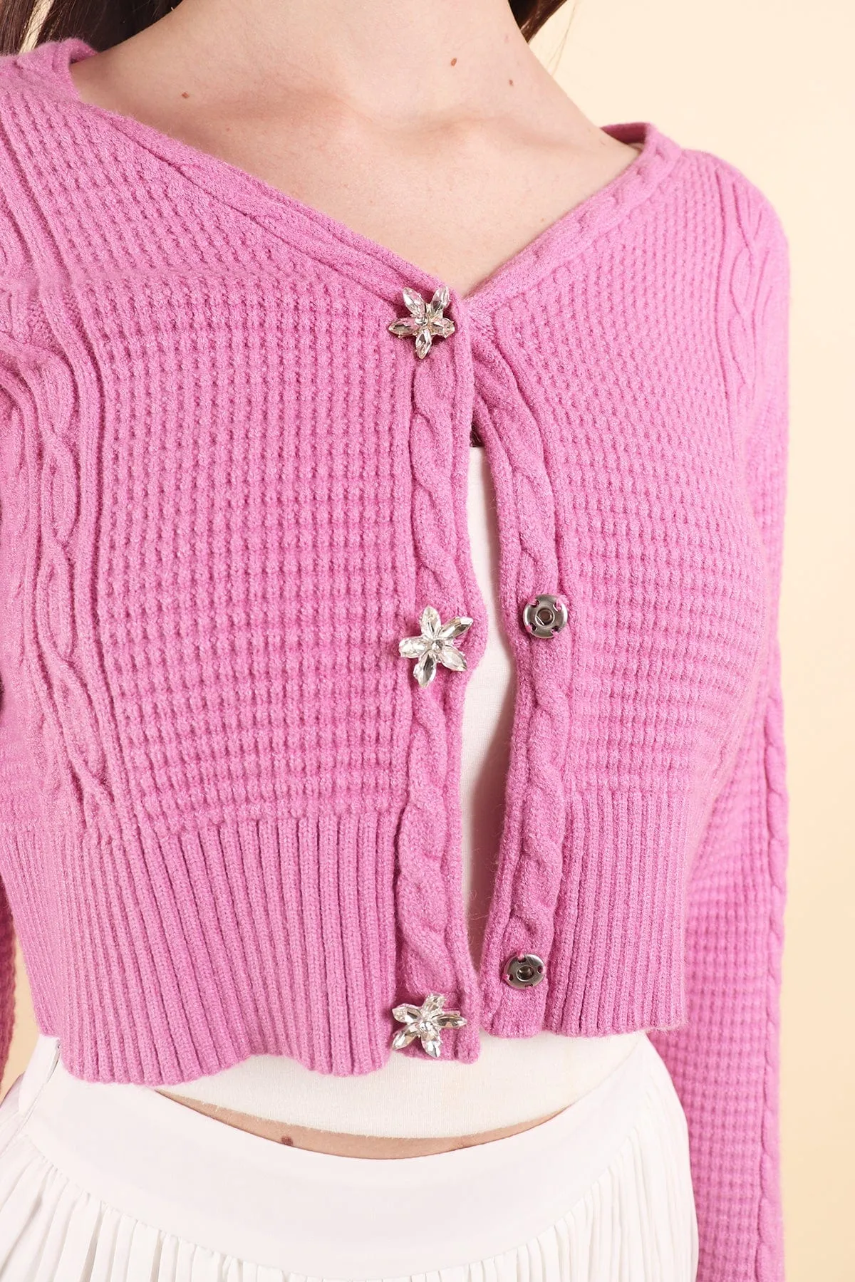 DANIELLE WEAVED CARDIGAN IN MAGENTA