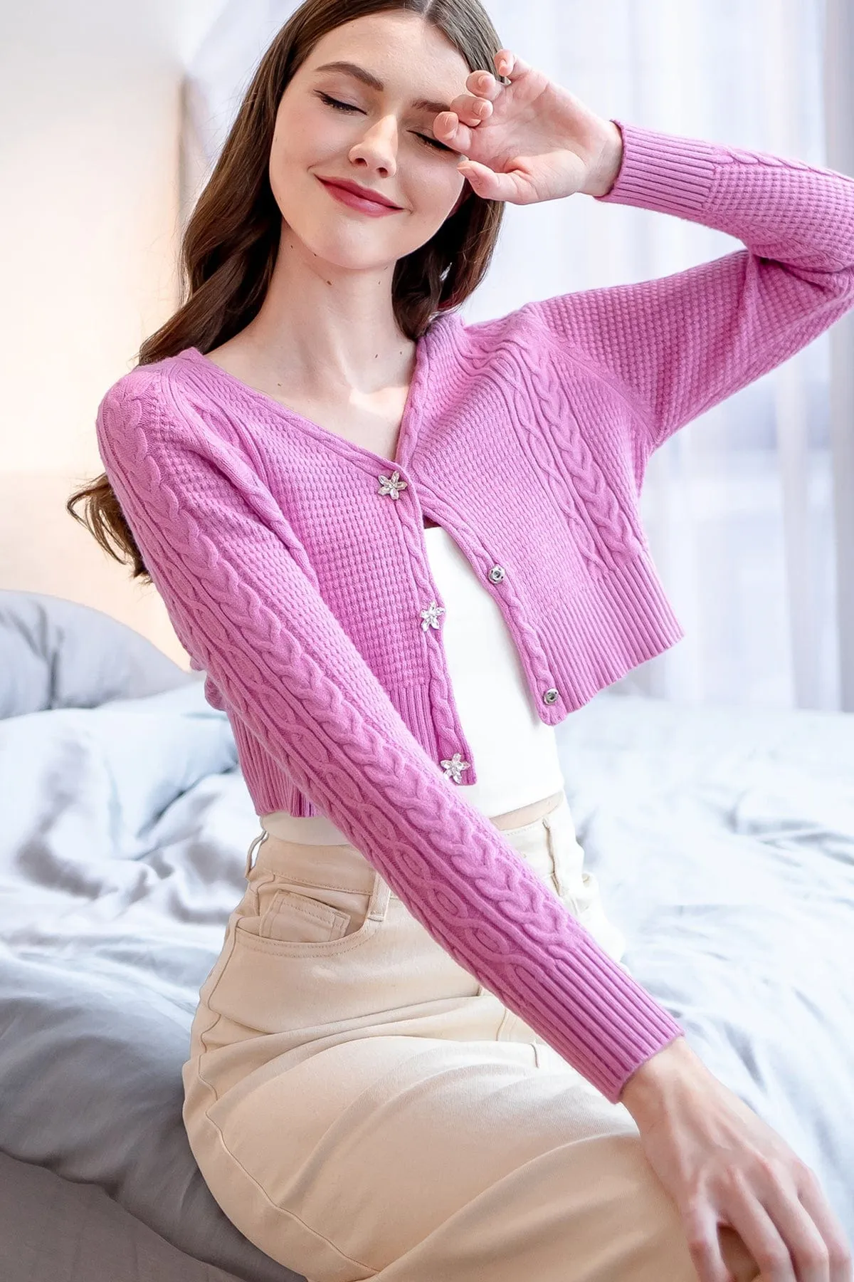DANIELLE WEAVED CARDIGAN IN MAGENTA