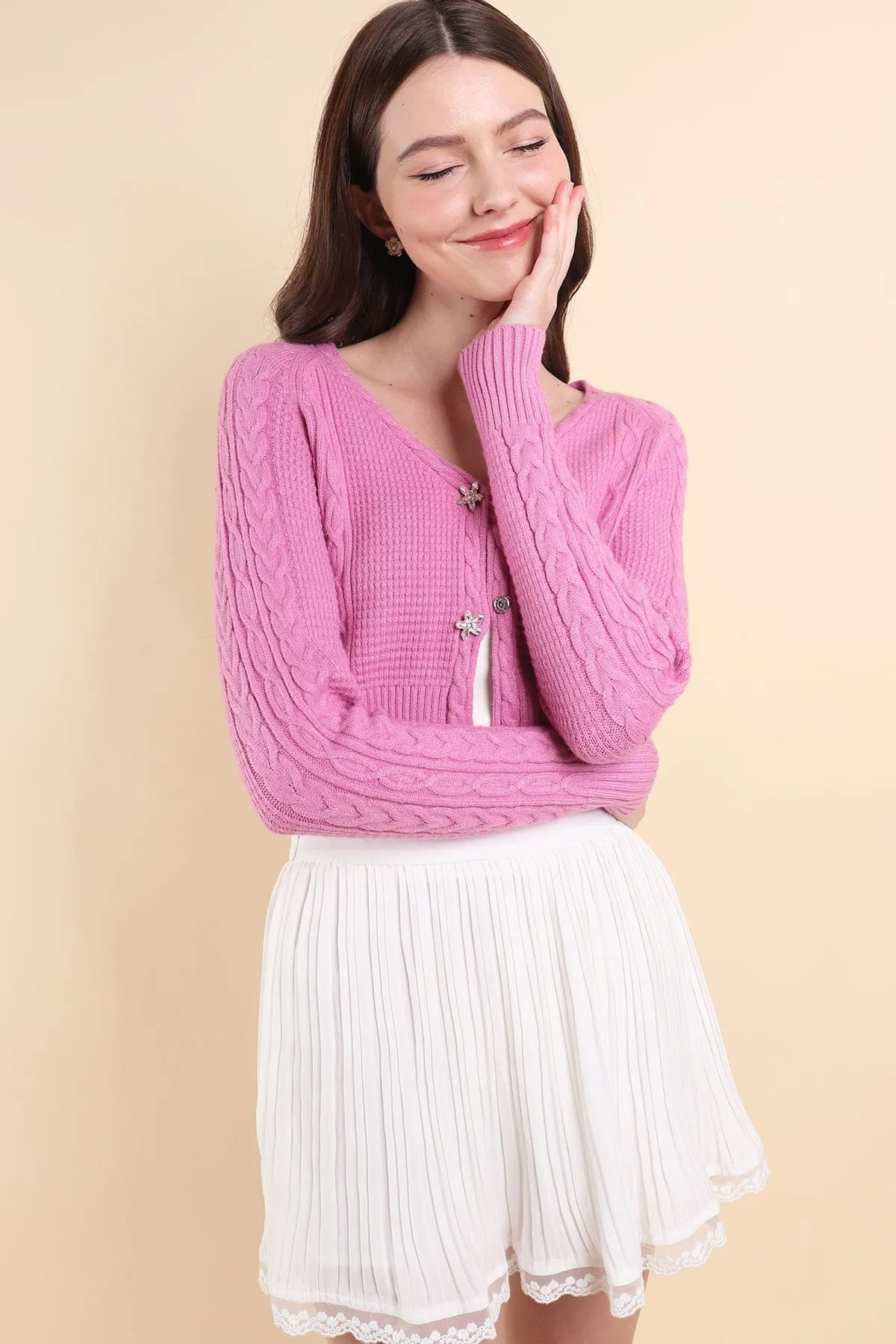 DANIELLE WEAVED CARDIGAN IN MAGENTA