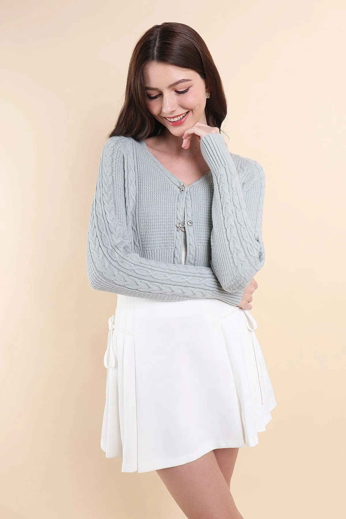 DANIELLE WEAVED CARDIGAN IN SAGE