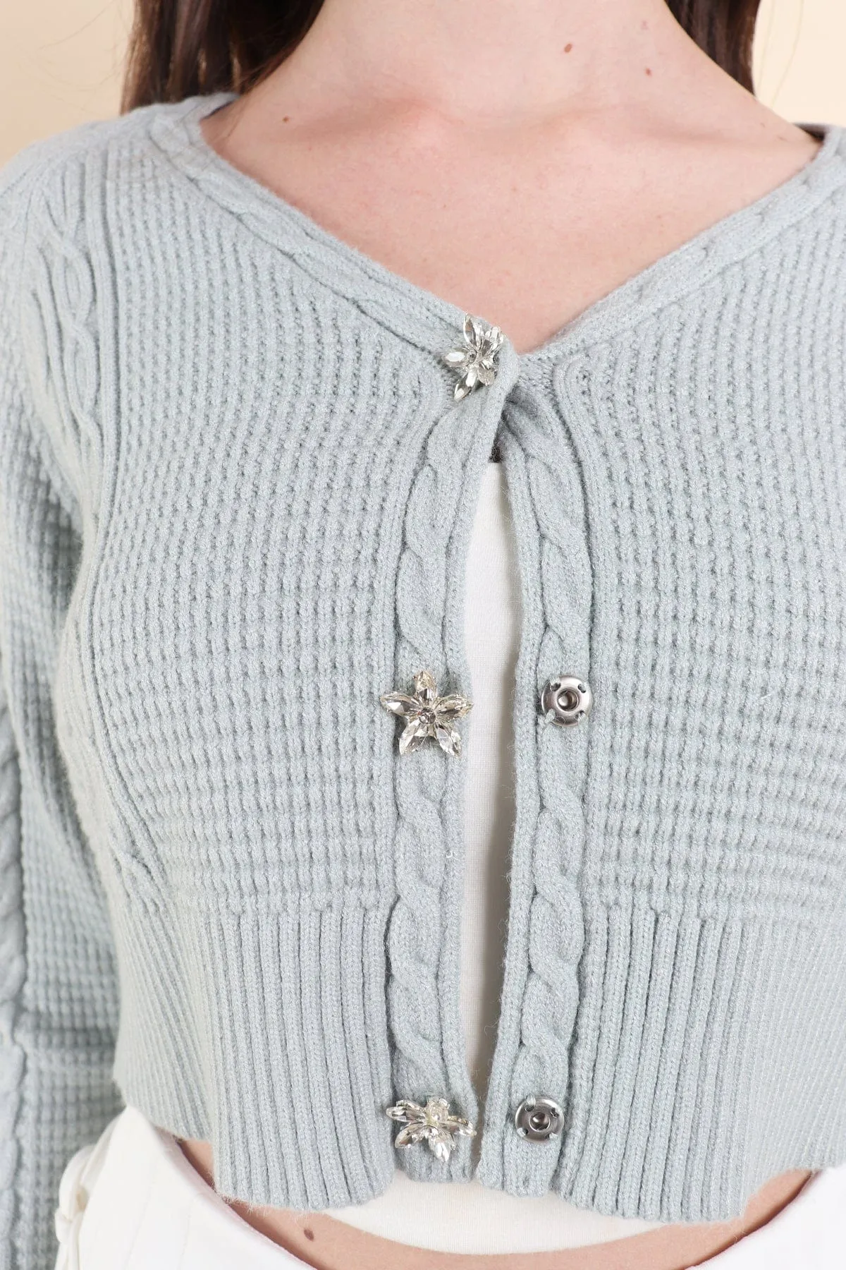 DANIELLE WEAVED CARDIGAN IN SAGE