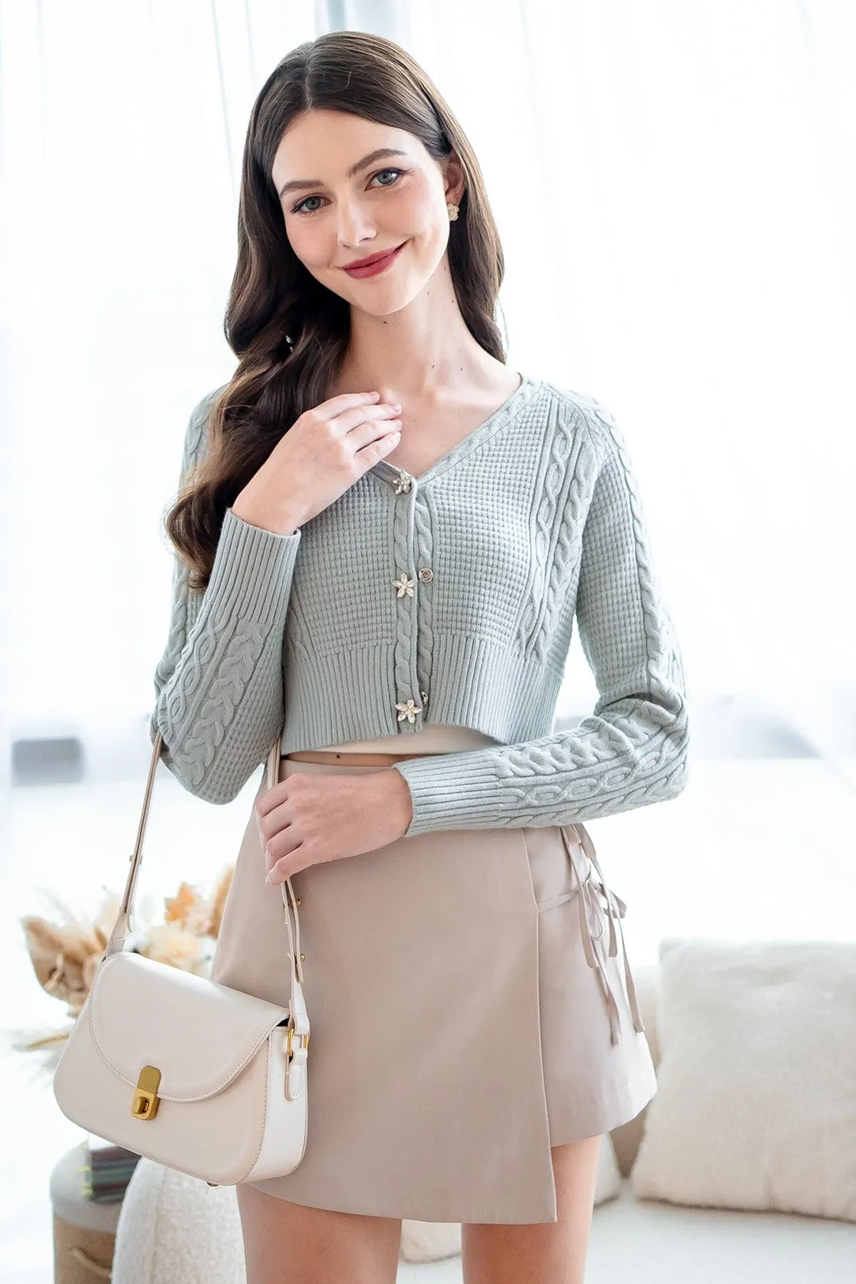 DANIELLE WEAVED CARDIGAN IN SAGE