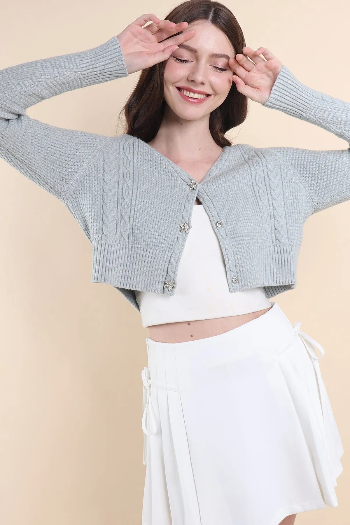 DANIELLE WEAVED CARDIGAN IN SAGE