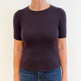 Deepest Purple Cashmere Short Sleeve Crew Neck Jumper Medium
