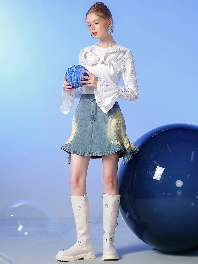 Denim Asymmetry Nichi Mermaid Faded Mini-Skirt