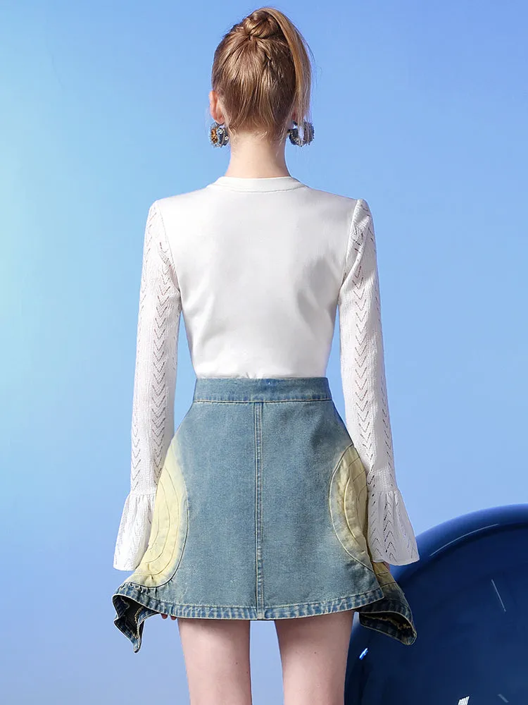 Denim Asymmetry Nichi Mermaid Faded Mini-Skirt