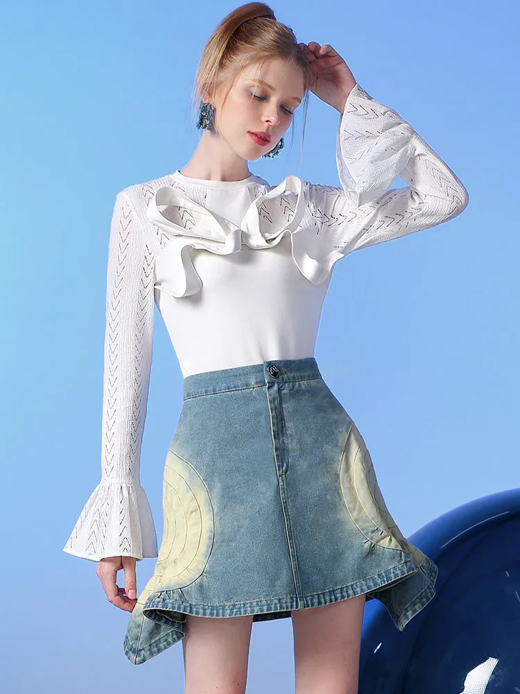 Denim Asymmetry Nichi Mermaid Faded Mini-Skirt