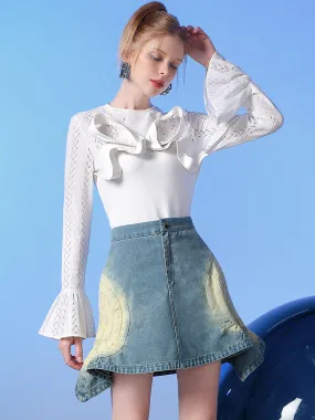 Denim Asymmetry Nichi Mermaid Faded Mini-Skirt