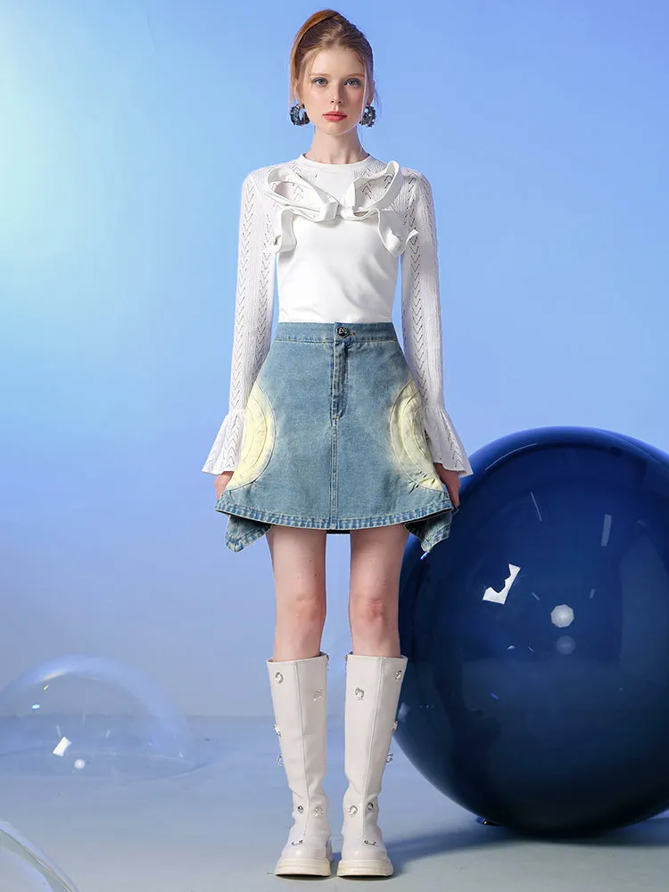Denim Asymmetry Nichi Mermaid Faded Mini-Skirt