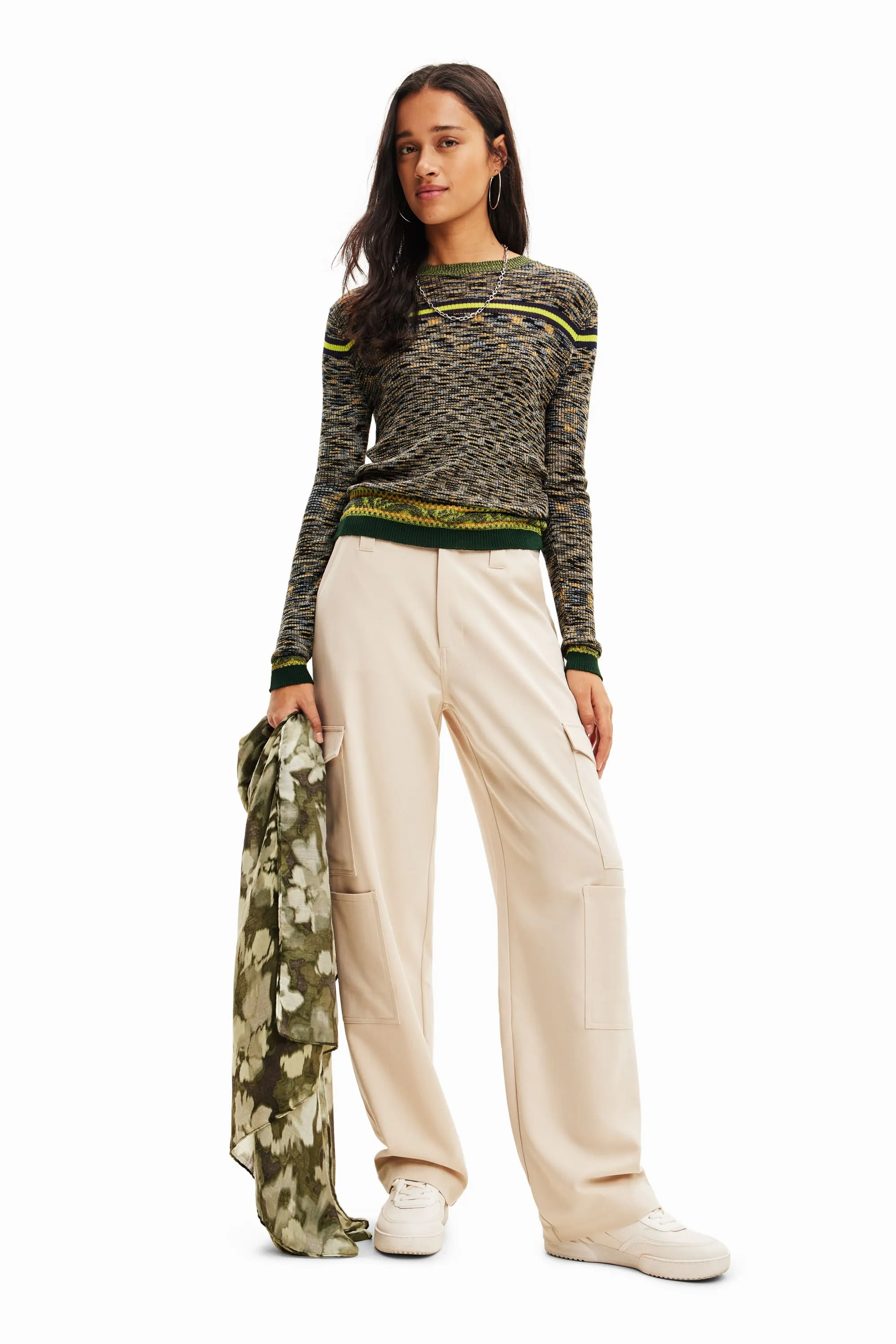 Desigual Jaspe Fine Knit Green Jumper 23WWJF88