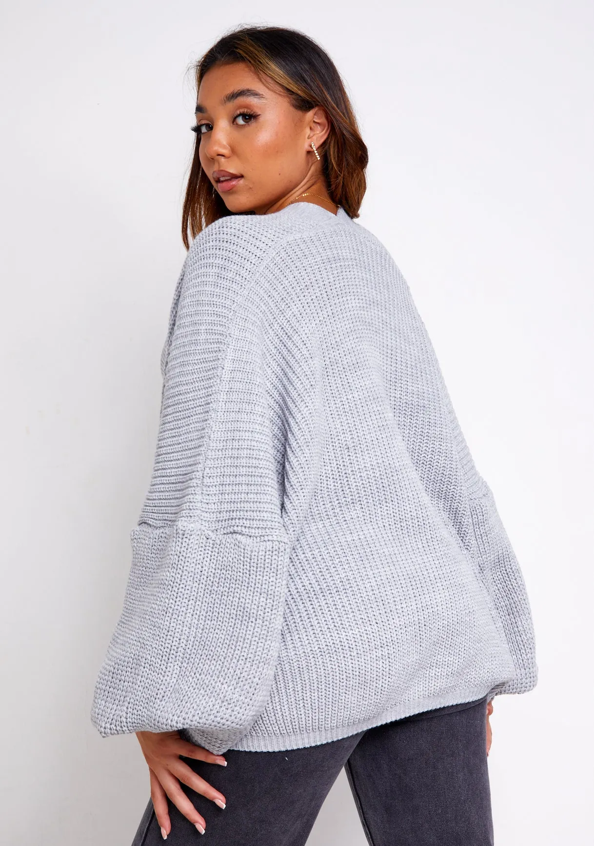 Devyn Grey Balloon Sleeve Cardigan