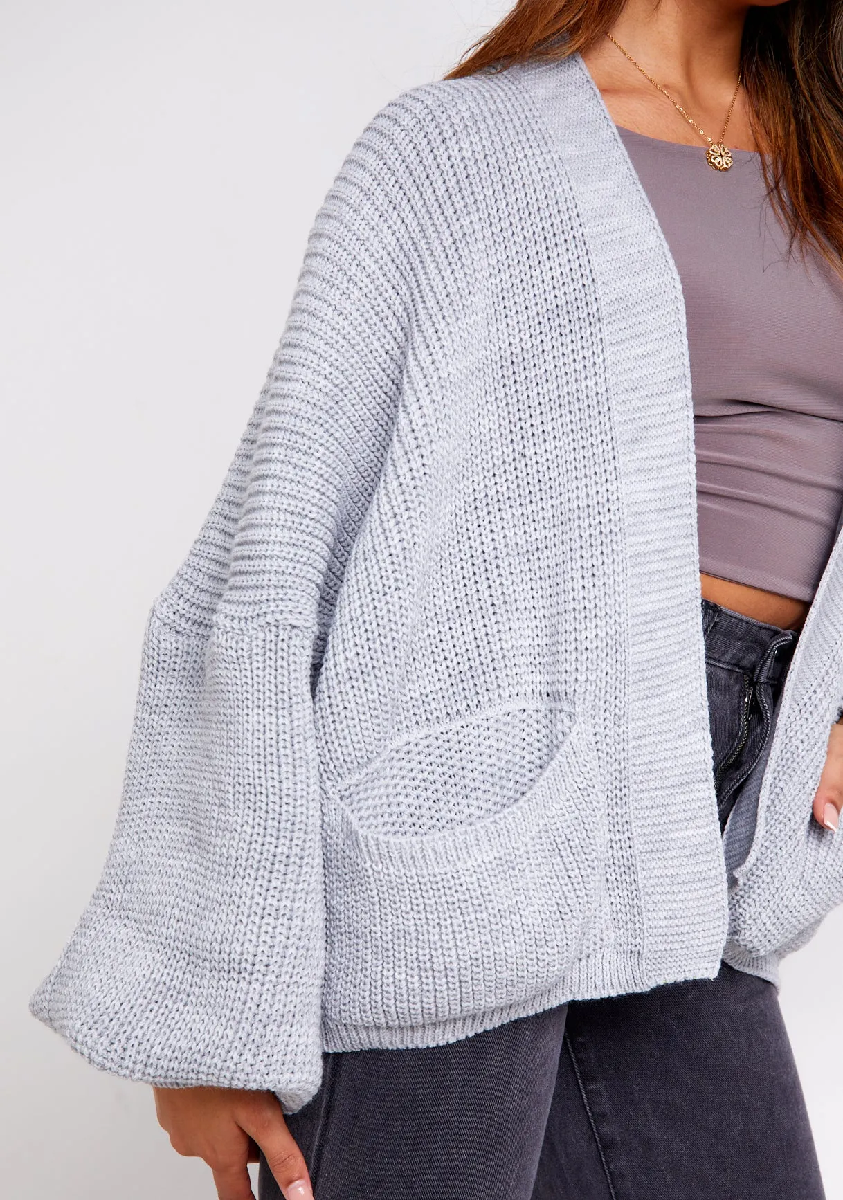 Devyn Grey Balloon Sleeve Cardigan