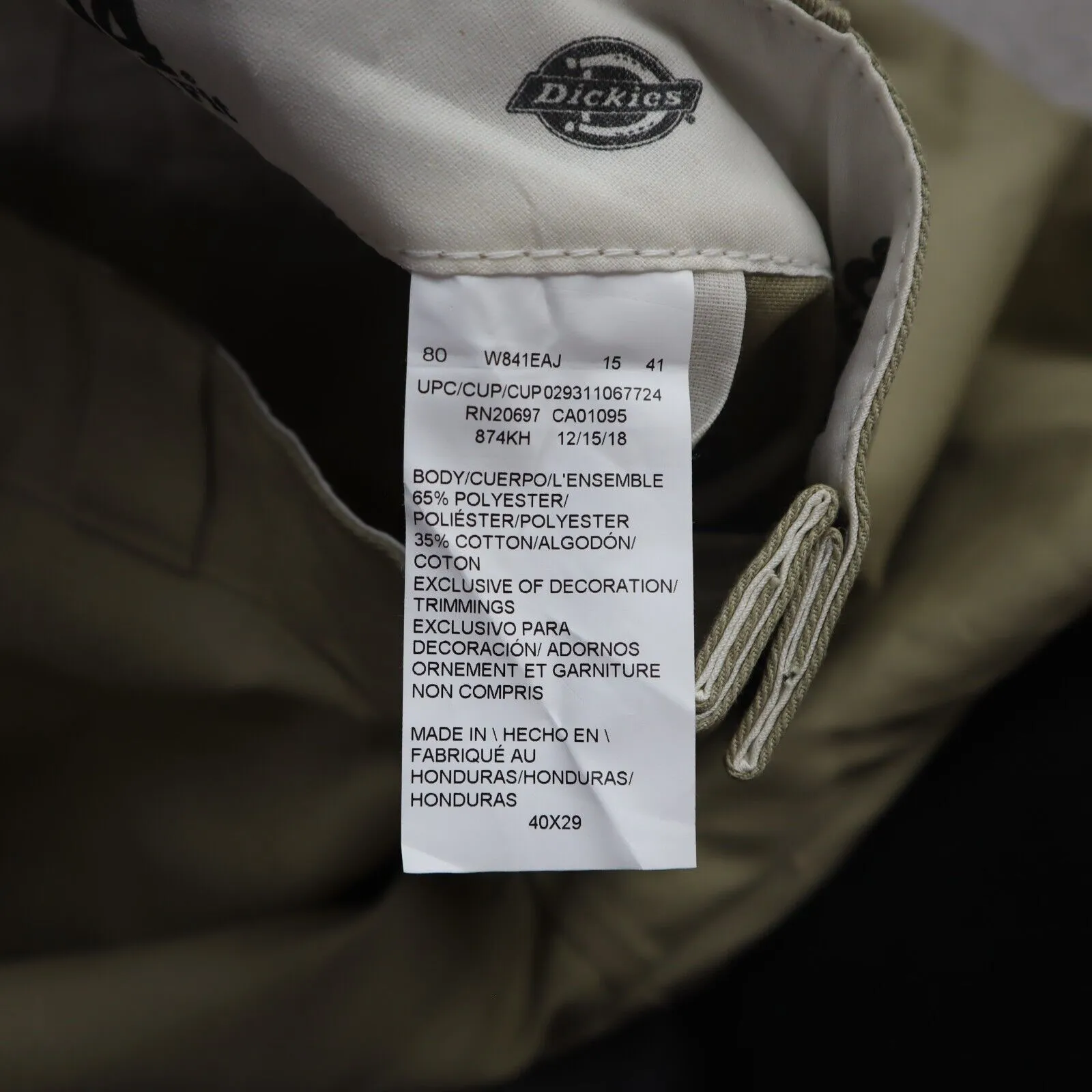 Dickies Womens Chino Pants Wide Leg High Rise Outdoor Logo Ivory Size W40XL29